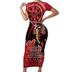 Personalised Dragons NAIDOC Week 2024 Short Sleeve Bodycon Dress Aboriginal Fire Burning Sparks