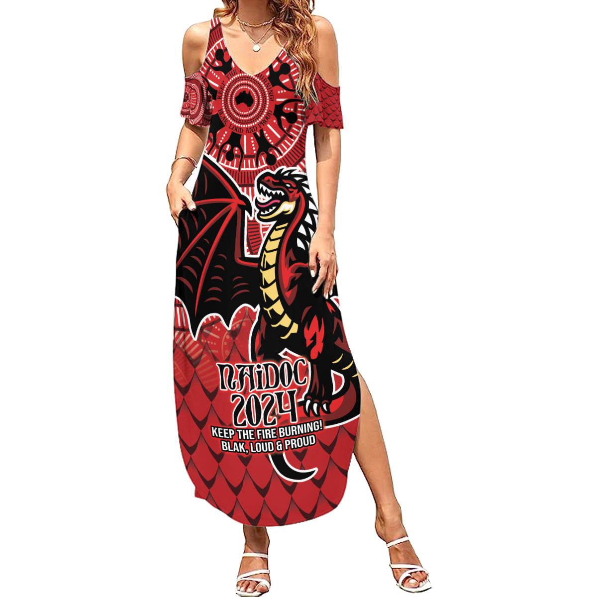 Personalised Dragons NAIDOC Week 2024 Summer Maxi Dress Aboriginal Fire Burning Sparks