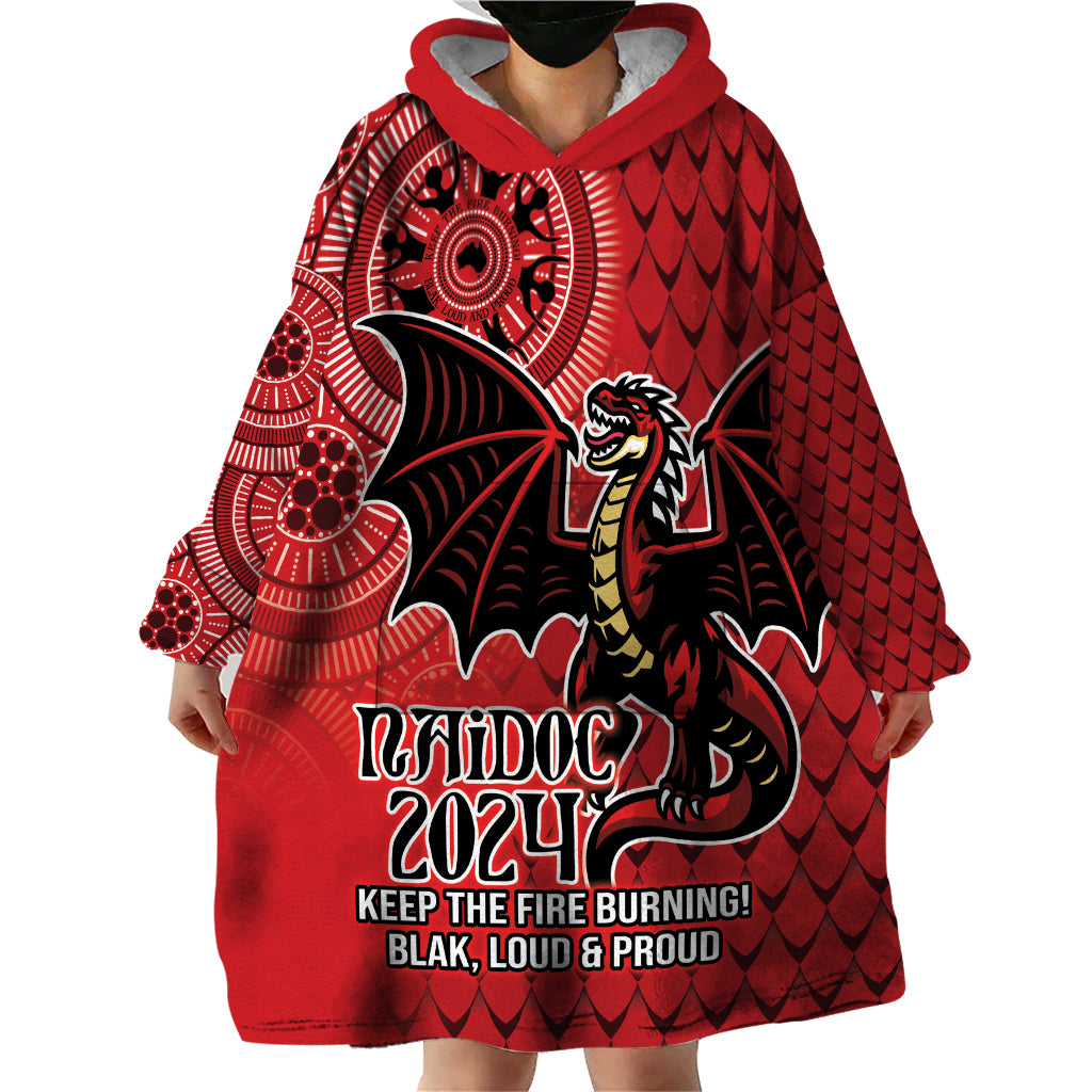 Personalised Dragons NAIDOC Week 2024 Wearable Blanket Hoodie Aboriginal Fire Burning Sparks