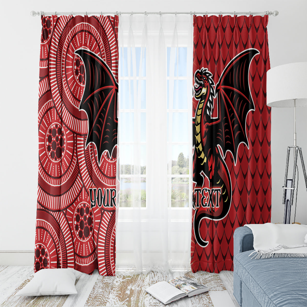 Personalised Dragons NAIDOC Week 2024 Window Curtain Aboriginal Fire Burning Sparks