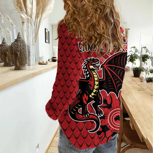 Personalised Dragons NAIDOC Week 2024 Women Casual Shirt Aboriginal Fire Burning Sparks