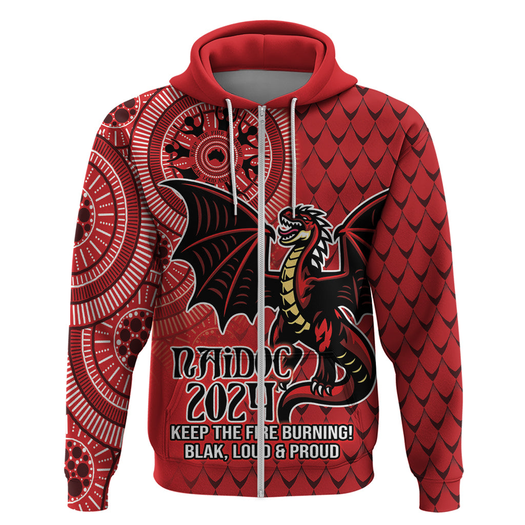 Personalised Dragons NAIDOC Week 2024 Zip Hoodie Aboriginal Fire Burning Sparks