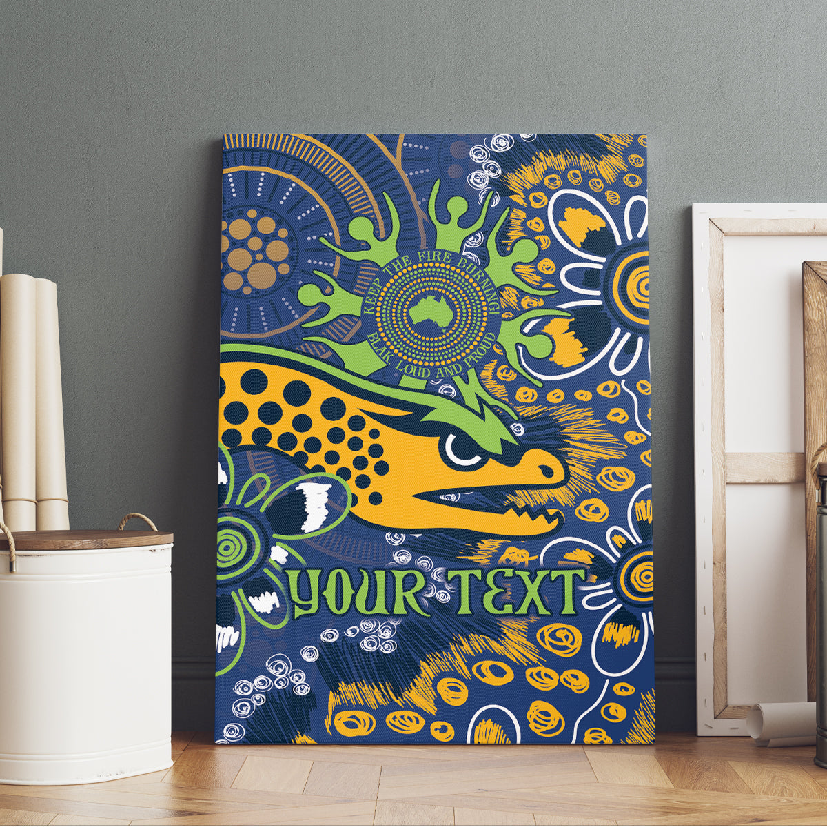 Personalised Eels NAIDOC Week 2024 Canvas Wall Art Aboriginal Fire Burning Sparks