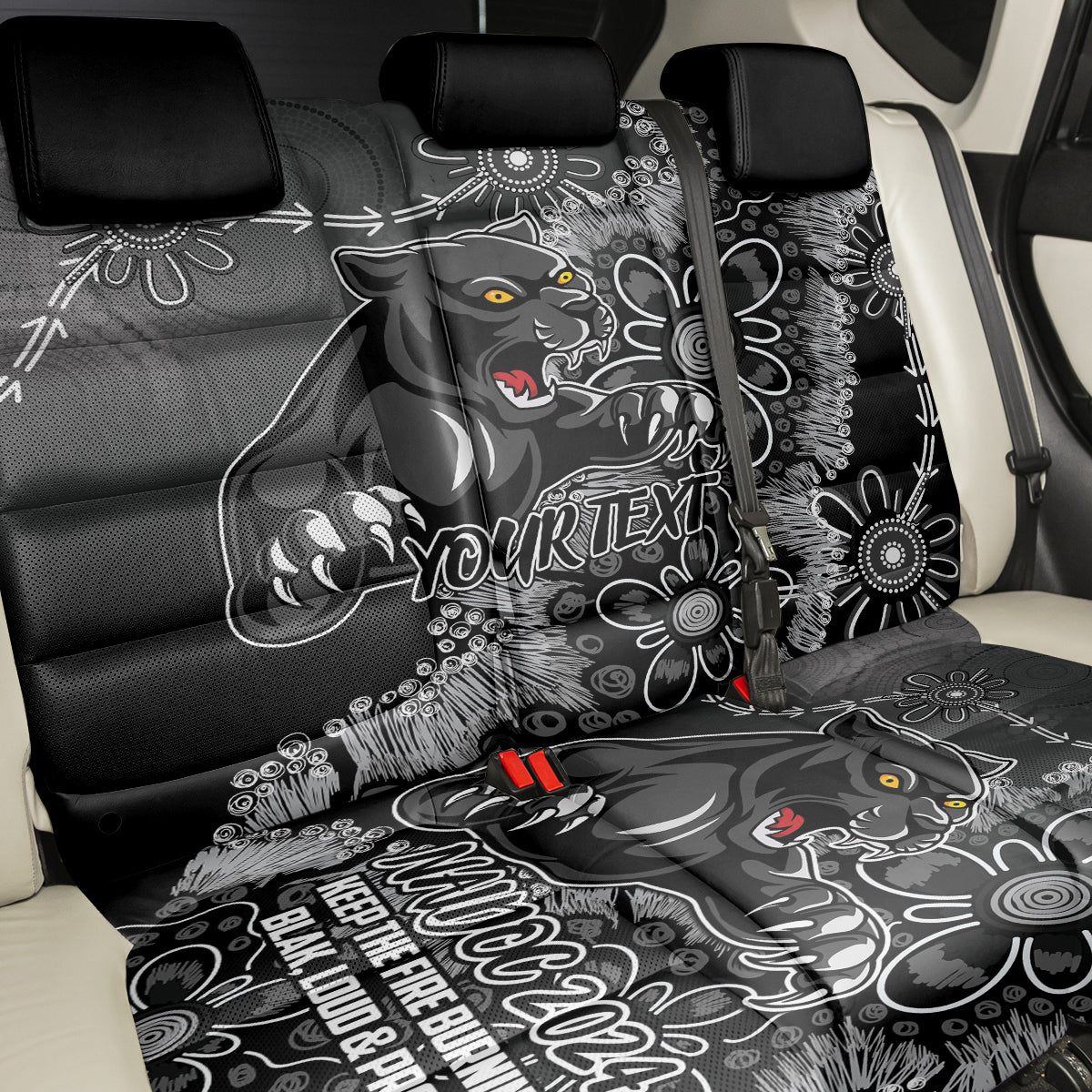 Personalised Panthers NAIDOC Week 2024 Back Car Seat Cover Aboriginal Fire Burning Sparks