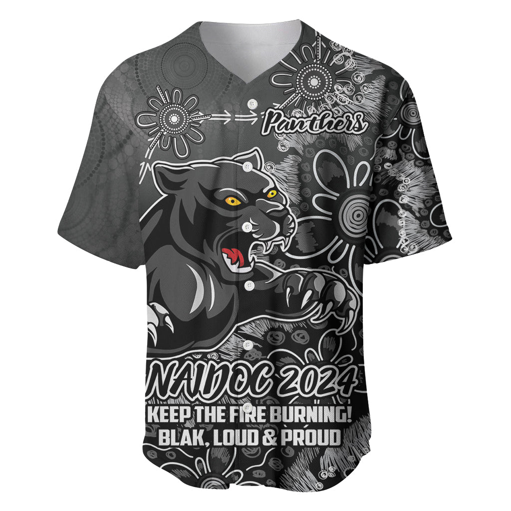 Personalised Panthers NAIDOC Week 2024 Baseball Jersey Aboriginal Fire Burning Sparks