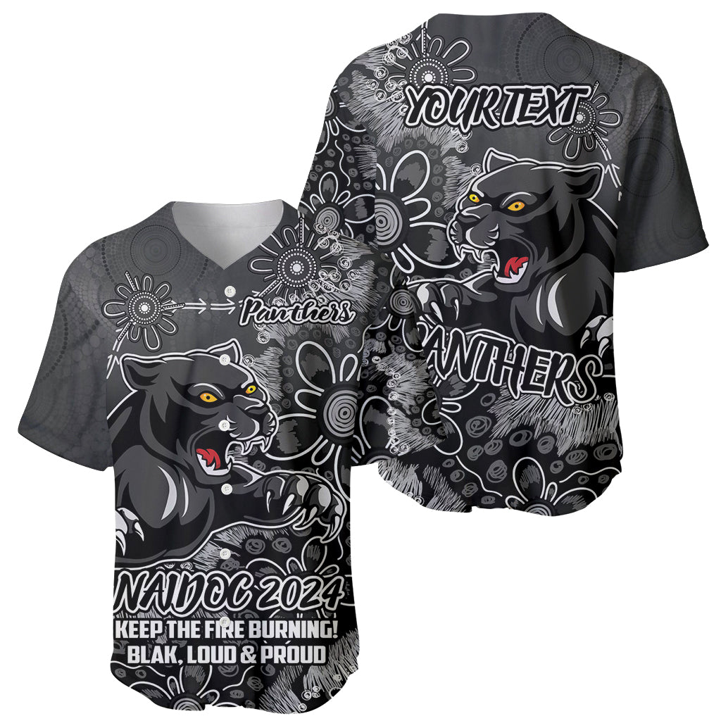 Personalised Panthers NAIDOC Week 2024 Baseball Jersey Aboriginal Fire Burning Sparks