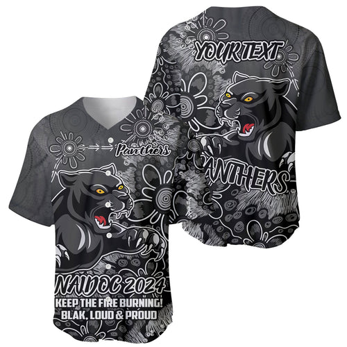 Personalised Panthers NAIDOC Week 2024 Baseball Jersey Aboriginal Fire Burning Sparks