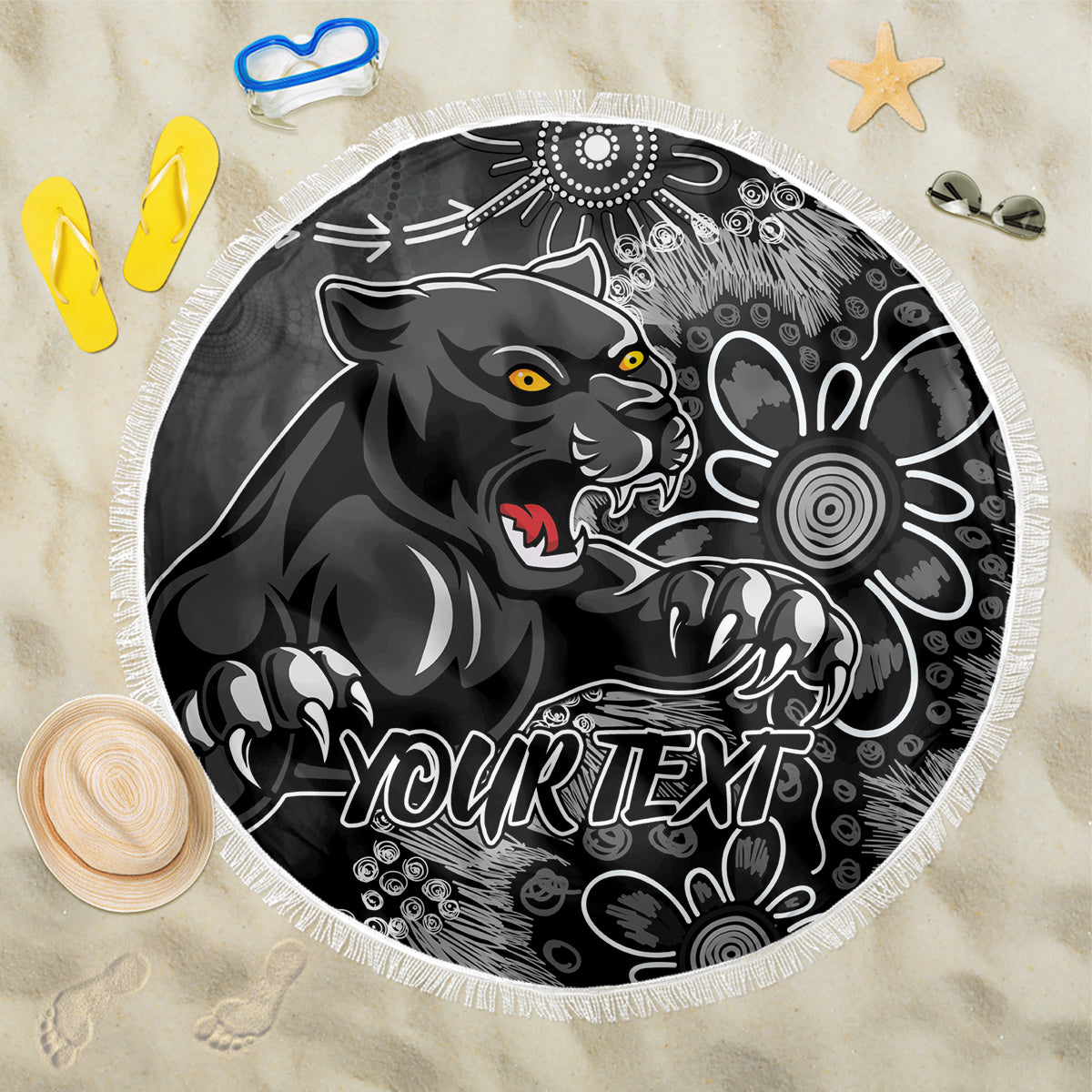 Personalised Panthers NAIDOC Week 2024 Beach Blanket Aboriginal Fire Burning Sparks