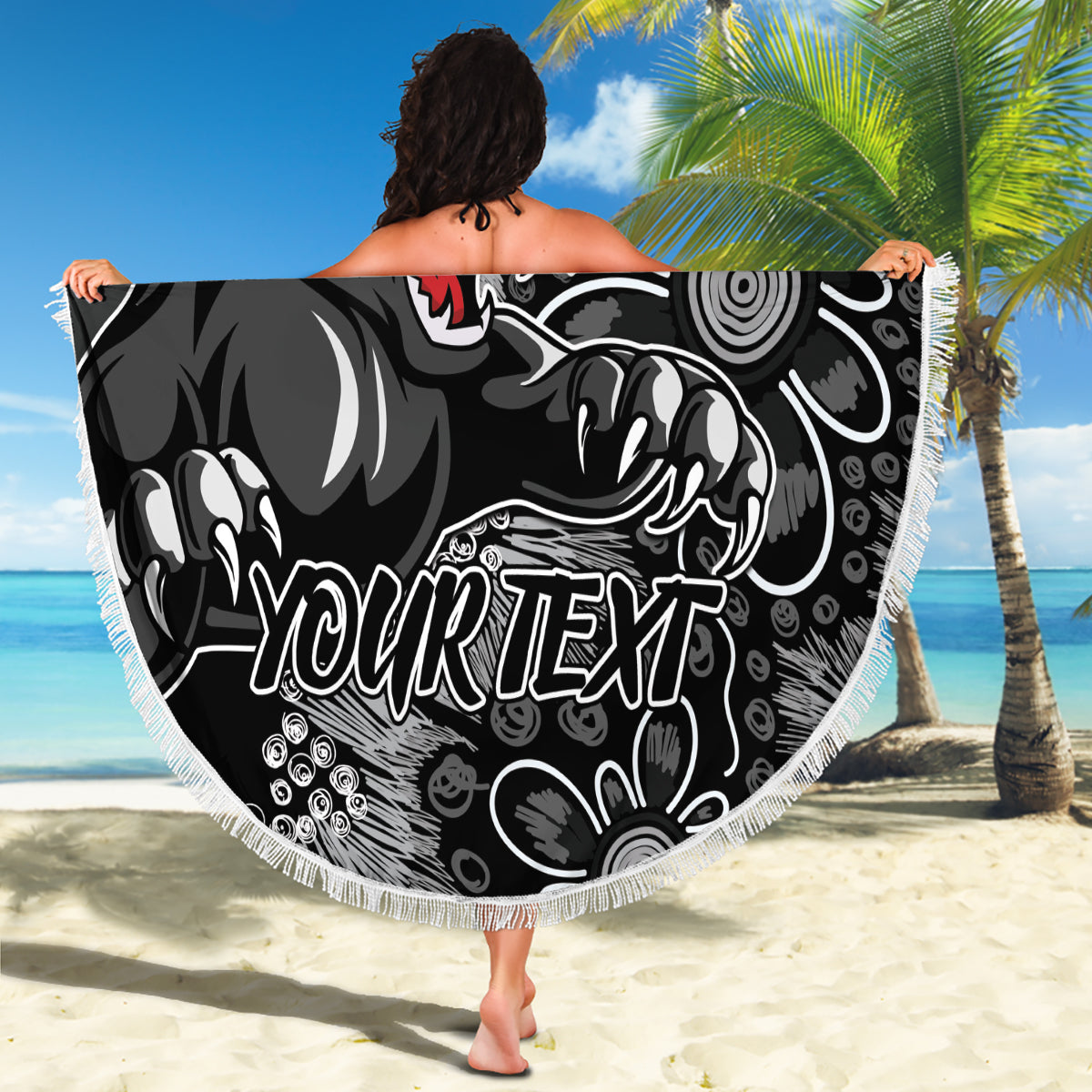 Personalised Panthers NAIDOC Week 2024 Beach Blanket Aboriginal Fire Burning Sparks