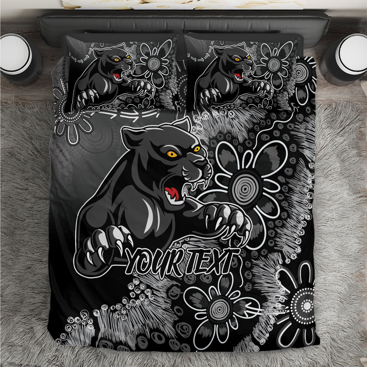 Personalised Panthers NAIDOC Week 2024 Bedding Set Aboriginal Fire Burning Sparks