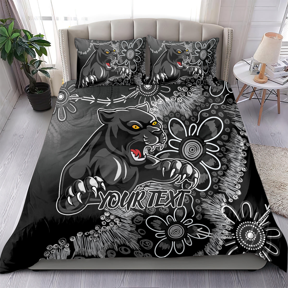 Personalised Panthers NAIDOC Week 2024 Bedding Set Aboriginal Fire Burning Sparks
