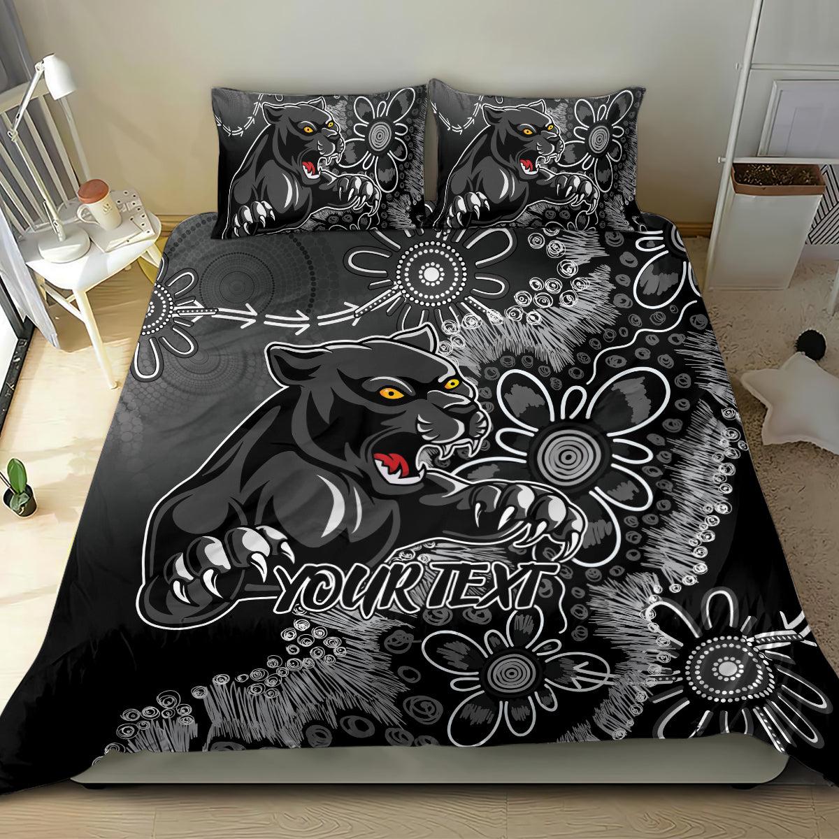 Personalised Panthers NAIDOC Week 2024 Bedding Set Aboriginal Fire Burning Sparks