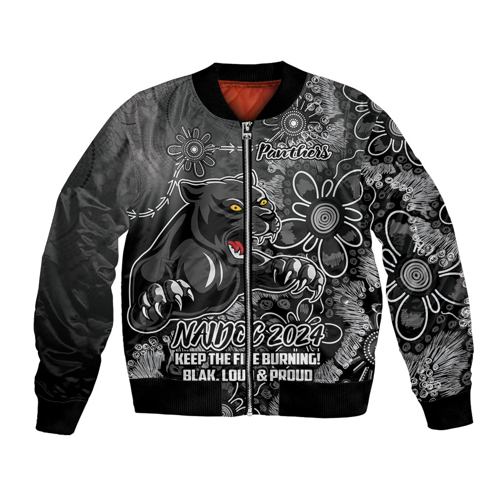 Personalised Panthers NAIDOC Week 2024 Bomber Jacket Aboriginal Fire Burning Sparks