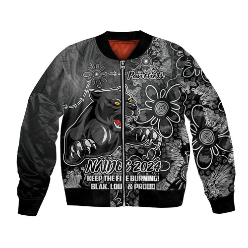 Personalised Panthers NAIDOC Week 2024 Bomber Jacket Aboriginal Fire Burning Sparks