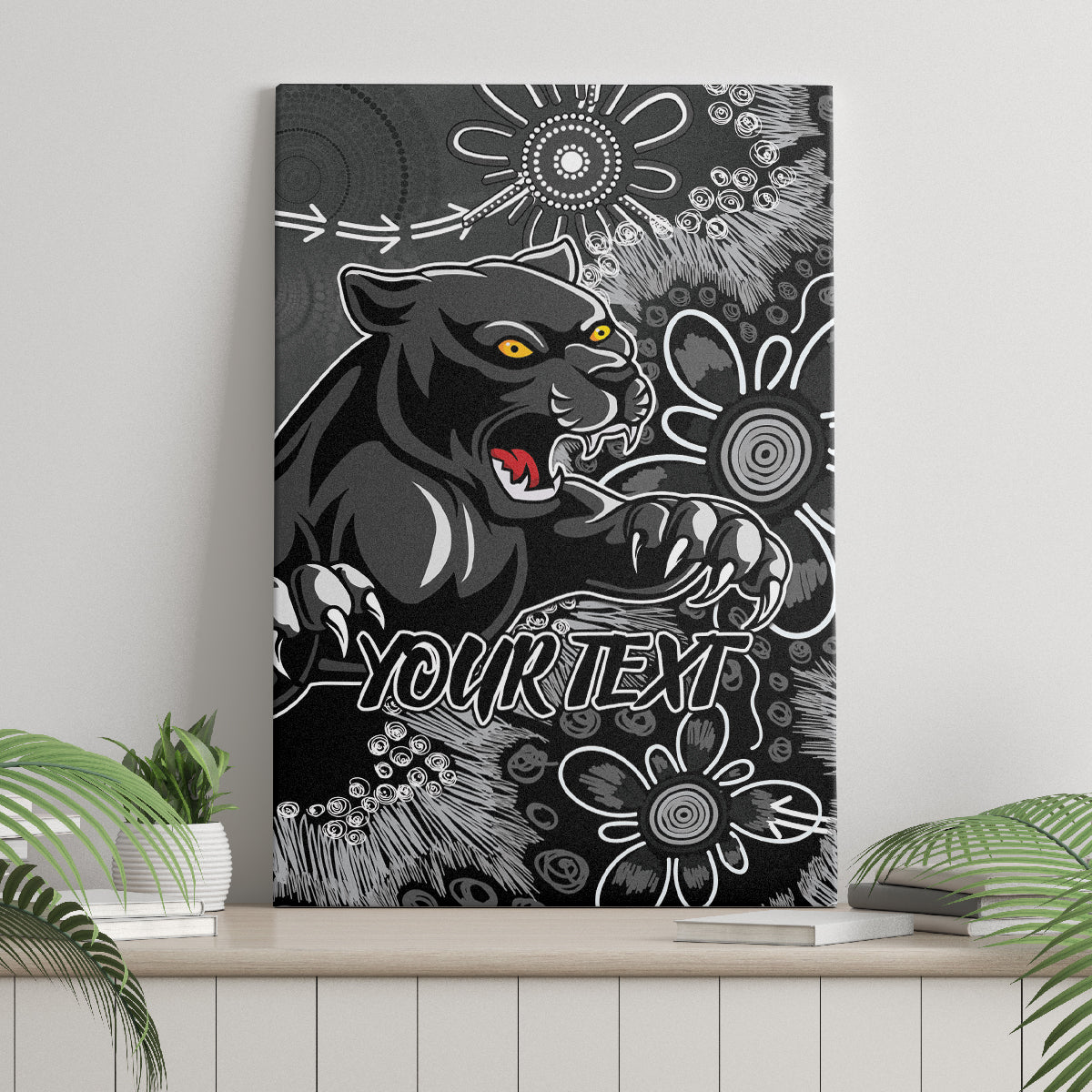 Personalised Panthers NAIDOC Week 2024 Canvas Wall Art Aboriginal Fire Burning Sparks