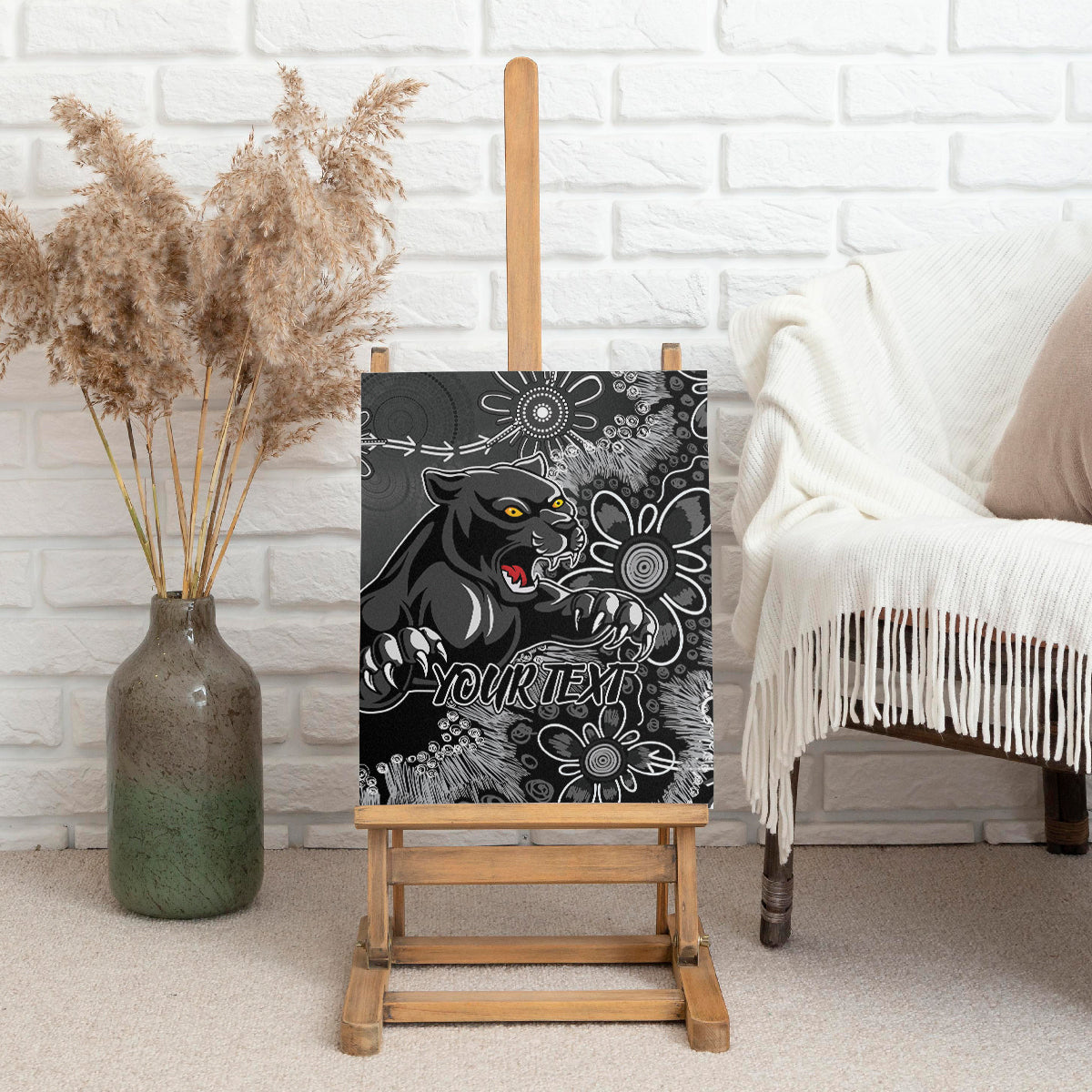 Personalised Panthers NAIDOC Week 2024 Canvas Wall Art Aboriginal Fire Burning Sparks