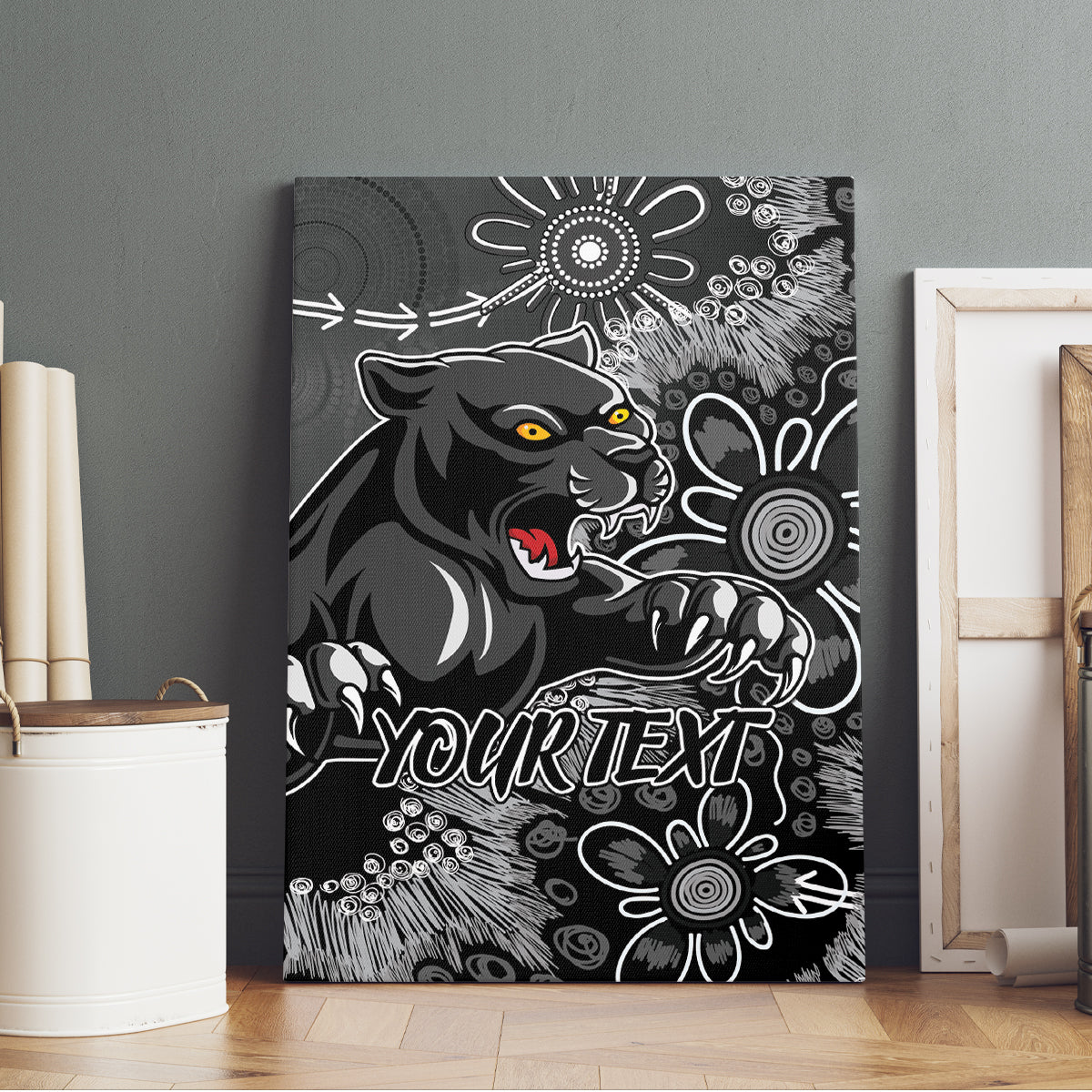Personalised Panthers NAIDOC Week 2024 Canvas Wall Art Aboriginal Fire Burning Sparks