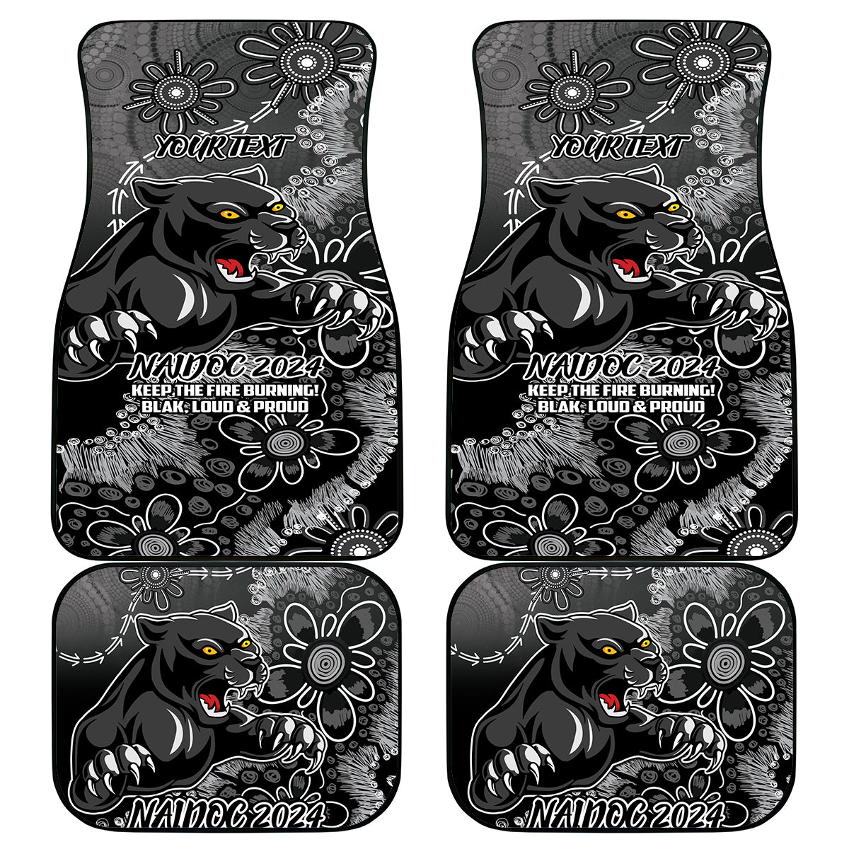 Personalised Panthers NAIDOC Week 2024 Car Mats Aboriginal Fire Burning Sparks