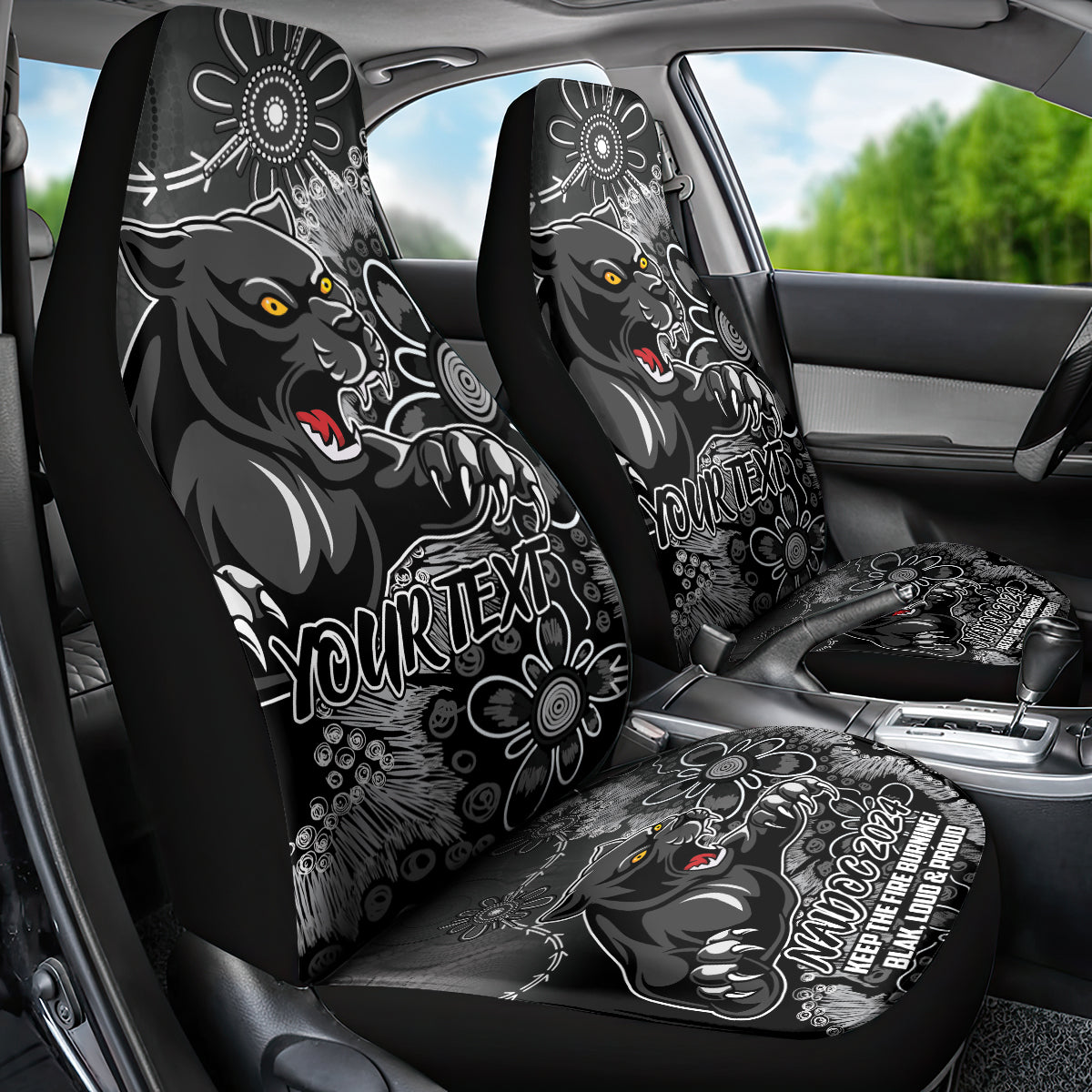 Personalised Panthers NAIDOC Week 2024 Car Seat Cover Aboriginal Fire Burning Sparks