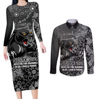 Personalised Panthers NAIDOC Week 2024 Couples Matching Long Sleeve Bodycon Dress and Long Sleeve Button Shirt Aboriginal Fire Burning Sparks