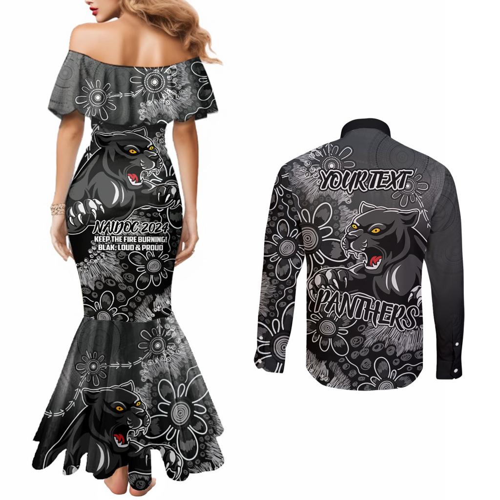 Personalised Panthers NAIDOC Week 2024 Couples Matching Mermaid Dress and Long Sleeve Button Shirt Aboriginal Fire Burning Sparks