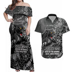 Personalised Panthers NAIDOC Week 2024 Couples Matching Off Shoulder Maxi Dress and Hawaiian Shirt Aboriginal Fire Burning Sparks
