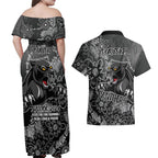 Personalised Panthers NAIDOC Week 2024 Couples Matching Off Shoulder Maxi Dress and Hawaiian Shirt Aboriginal Fire Burning Sparks