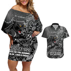 Personalised Panthers NAIDOC Week 2024 Couples Matching Off Shoulder Short Dress and Hawaiian Shirt Aboriginal Fire Burning Sparks