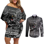 Personalised Panthers NAIDOC Week 2024 Couples Matching Off Shoulder Short Dress and Long Sleeve Button Shirt Aboriginal Fire Burning Sparks