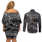 Personalised Panthers NAIDOC Week 2024 Couples Matching Off Shoulder Short Dress and Long Sleeve Button Shirt Aboriginal Fire Burning Sparks