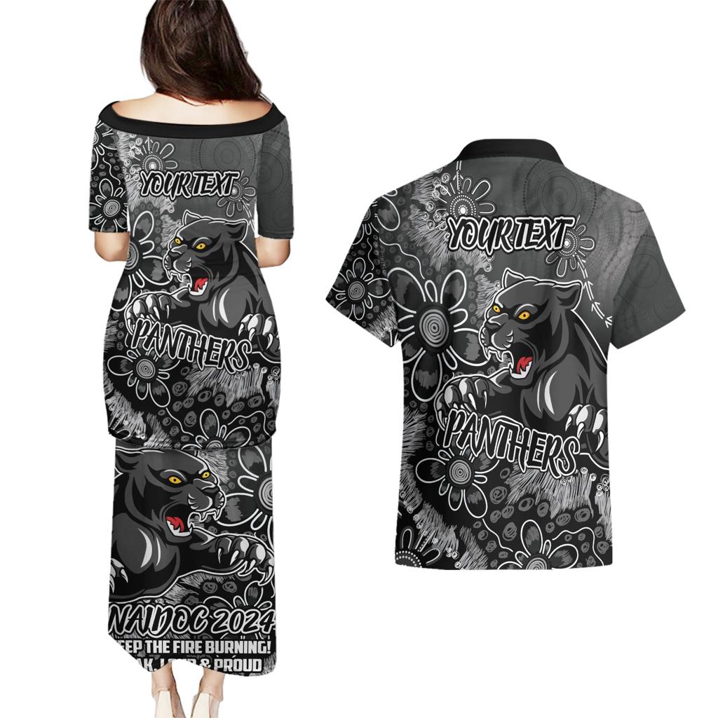 Personalised Panthers NAIDOC Week 2024 Couples Matching Puletasi and Hawaiian Shirt Aboriginal Fire Burning Sparks