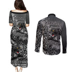 Personalised Panthers NAIDOC Week 2024 Couples Matching Puletasi and Long Sleeve Button Shirt Aboriginal Fire Burning Sparks