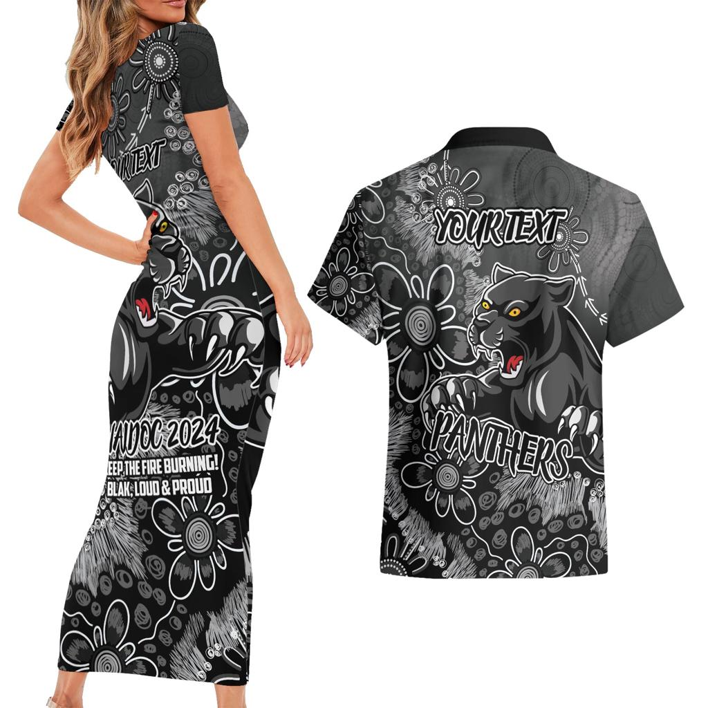 Personalised Panthers NAIDOC Week 2024 Couples Matching Short Sleeve Bodycon Dress and Hawaiian Shirt Aboriginal Fire Burning Sparks