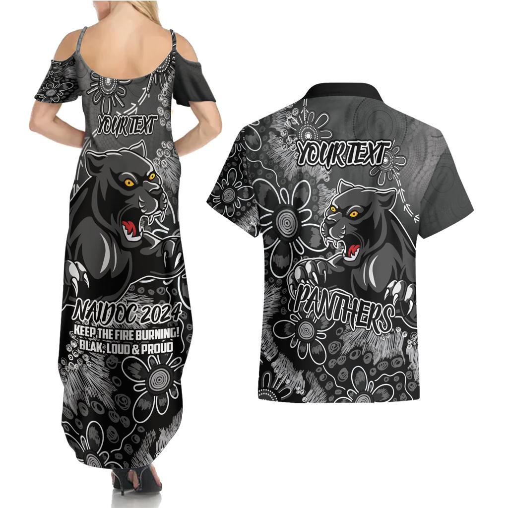Personalised Panthers NAIDOC Week 2024 Couples Matching Summer Maxi Dress and Hawaiian Shirt Aboriginal Fire Burning Sparks