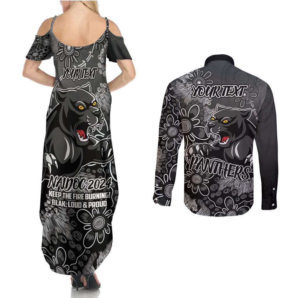 Personalised Panthers NAIDOC Week 2024 Couples Matching Summer Maxi Dress and Long Sleeve Button Shirt Aboriginal Fire Burning Sparks