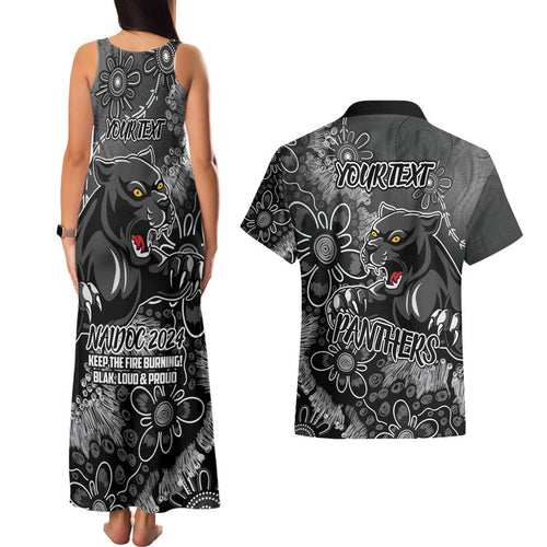 Personalised Panthers NAIDOC Week 2024 Couples Matching Tank Maxi Dress and Hawaiian Shirt Aboriginal Fire Burning Sparks