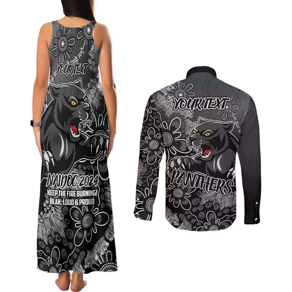Personalised Panthers NAIDOC Week 2024 Couples Matching Tank Maxi Dress and Long Sleeve Button Shirt Aboriginal Fire Burning Sparks