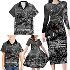 Personalised Panthers NAIDOC Week 2024 Family Matching Long Sleeve Bodycon Dress and Hawaiian Shirt Aboriginal Fire Burning Sparks