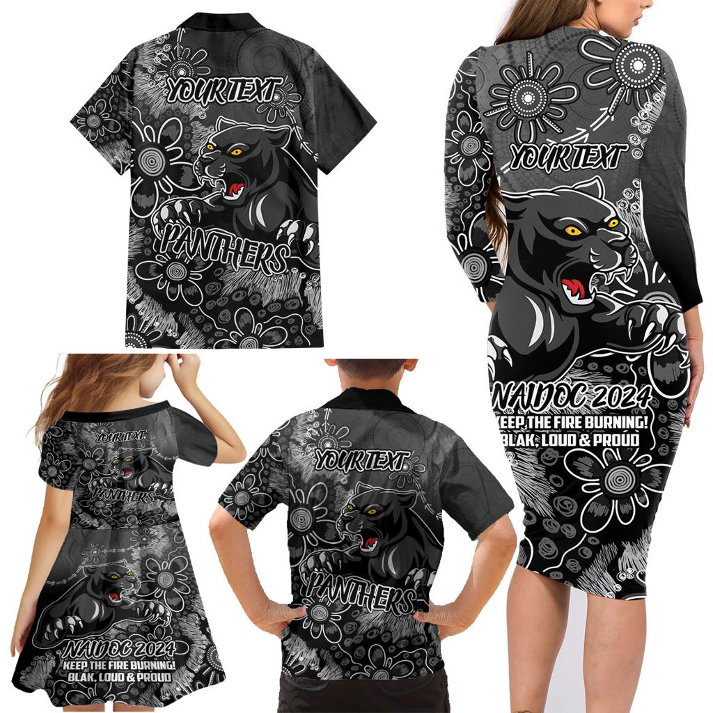 Personalised Panthers NAIDOC Week 2024 Family Matching Long Sleeve Bodycon Dress and Hawaiian Shirt Aboriginal Fire Burning Sparks