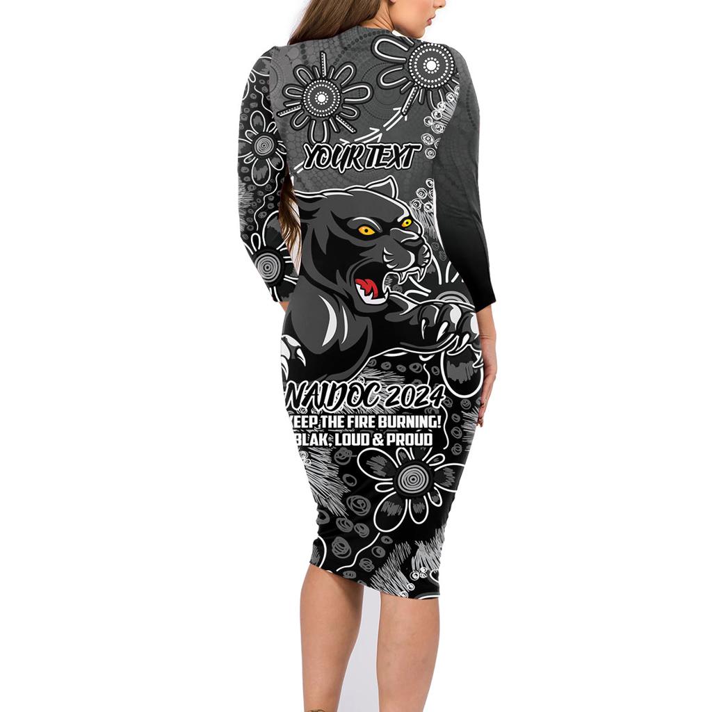 Personalised Panthers NAIDOC Week 2024 Family Matching Long Sleeve Bodycon Dress and Hawaiian Shirt Aboriginal Fire Burning Sparks