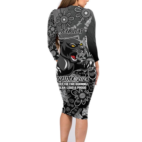 Personalised Panthers NAIDOC Week 2024 Family Matching Long Sleeve Bodycon Dress and Hawaiian Shirt Aboriginal Fire Burning Sparks