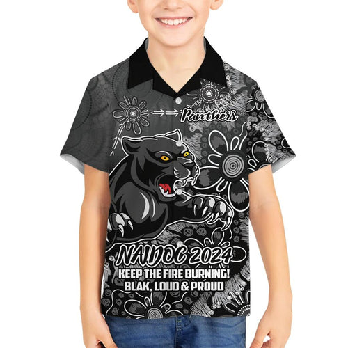 Personalised Panthers NAIDOC Week 2024 Family Matching Long Sleeve Bodycon Dress and Hawaiian Shirt Aboriginal Fire Burning Sparks