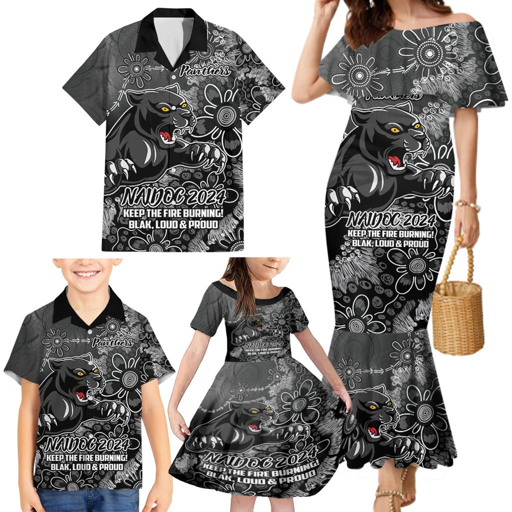 Personalised Panthers NAIDOC Week 2024 Family Matching Mermaid Dress and Hawaiian Shirt Aboriginal Fire Burning Sparks