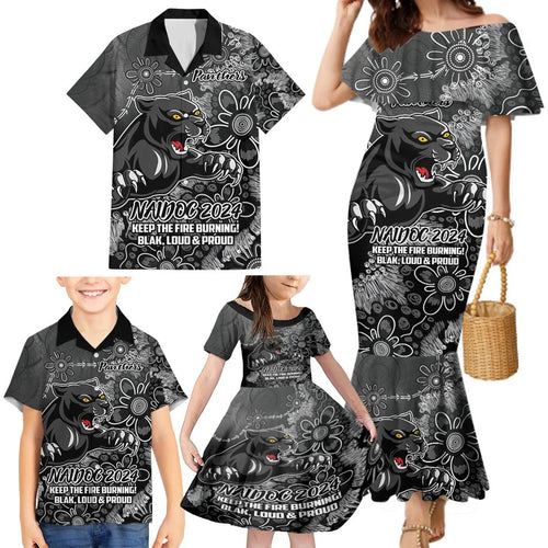 Personalised Panthers NAIDOC Week 2024 Family Matching Mermaid Dress and Hawaiian Shirt Aboriginal Fire Burning Sparks