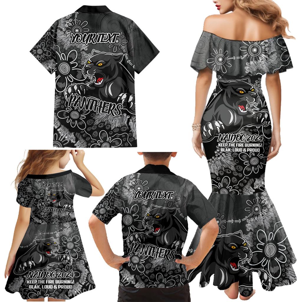 Personalised Panthers NAIDOC Week 2024 Family Matching Mermaid Dress and Hawaiian Shirt Aboriginal Fire Burning Sparks