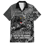 Personalised Panthers NAIDOC Week 2024 Family Matching Off The Shoulder Long Sleeve Dress and Hawaiian Shirt Aboriginal Fire Burning Sparks
