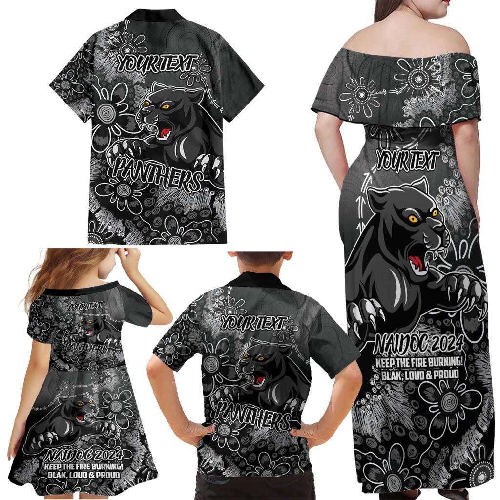 Personalised Panthers NAIDOC Week 2024 Family Matching Off Shoulder Maxi Dress and Hawaiian Shirt Aboriginal Fire Burning Sparks