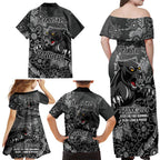 Personalised Panthers NAIDOC Week 2024 Family Matching Off Shoulder Maxi Dress and Hawaiian Shirt Aboriginal Fire Burning Sparks
