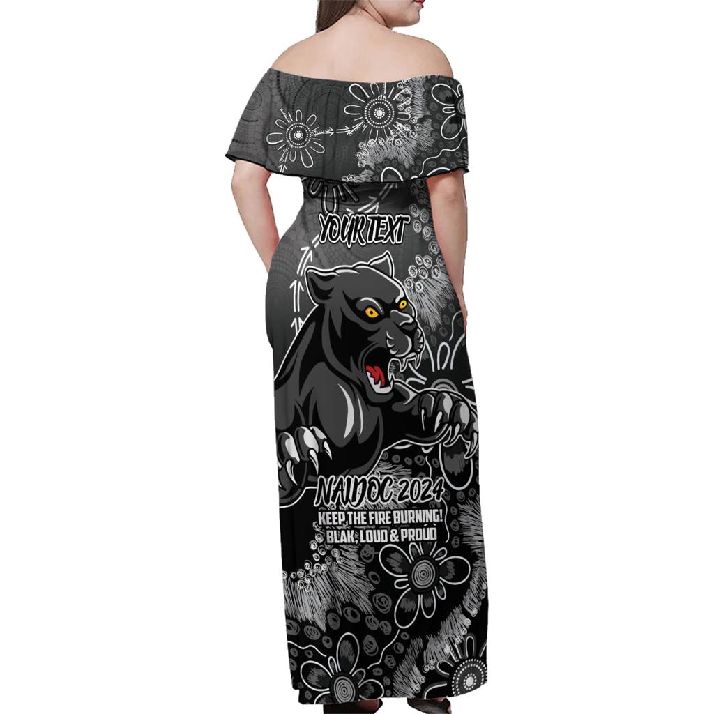 Personalised Panthers NAIDOC Week 2024 Family Matching Off Shoulder Maxi Dress and Hawaiian Shirt Aboriginal Fire Burning Sparks