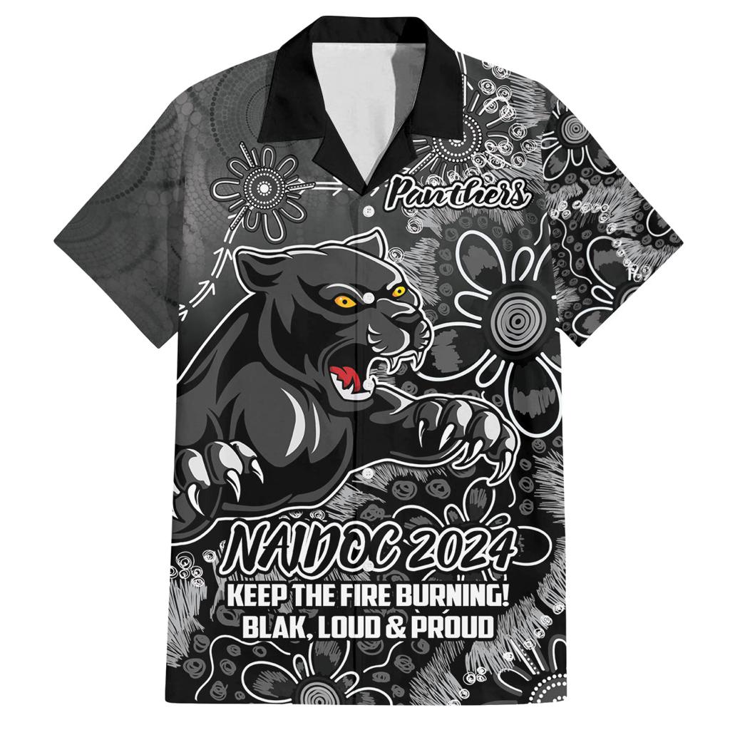 Personalised Panthers NAIDOC Week 2024 Family Matching Puletasi and Hawaiian Shirt Aboriginal Fire Burning Sparks